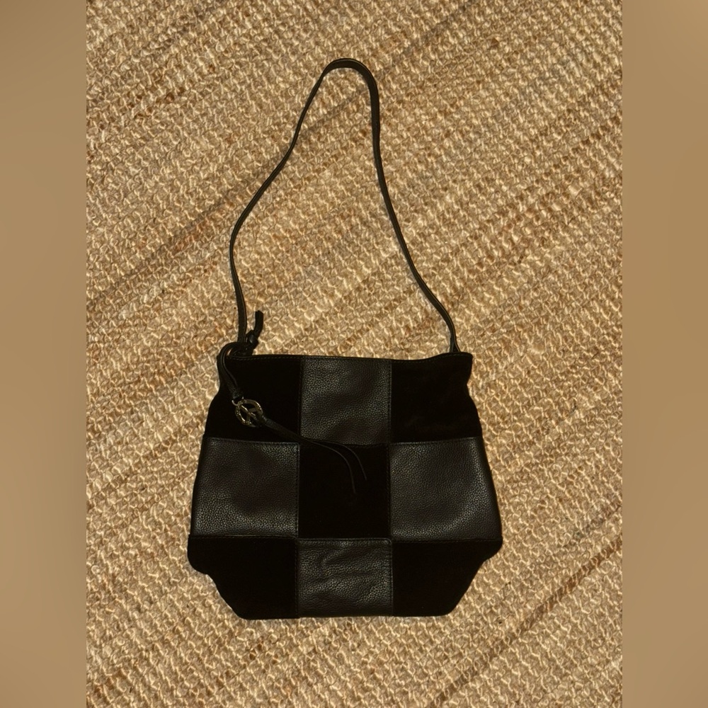 Black Checkered Shoulder Bag Lucky Brand leather black suede bag